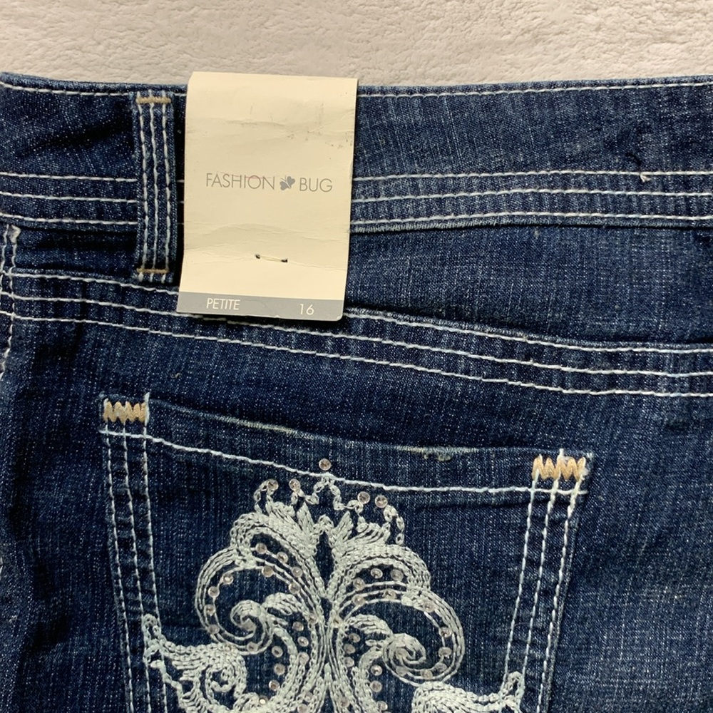 Fashion Bug blue jeans petite 16 flare leg boot cut bling new - Picture 5 of 10